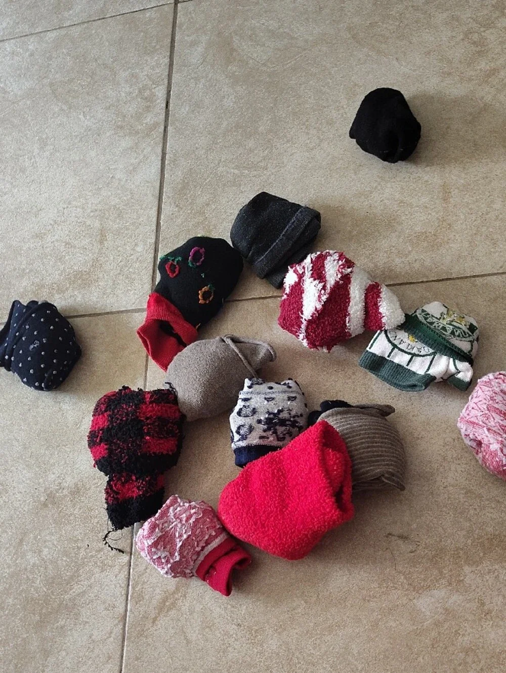 10 Christmas Assorted Cozy Socks - Red, Pink, Black, Gray, White Worn